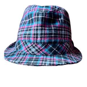Pink Blue Plaid Fedora Hat - S/M